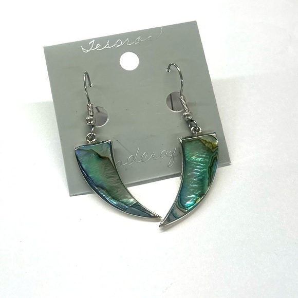 Vintage Taxco Mexican Alpaca Abalone Tooth Shaped Earrings - Picture 1 of 6